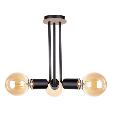 Luminosa Lighting Luminosa Venna Multi Arm Semi Flush Ceiling Light WoodBlack25Cm3X E27 from B&Q