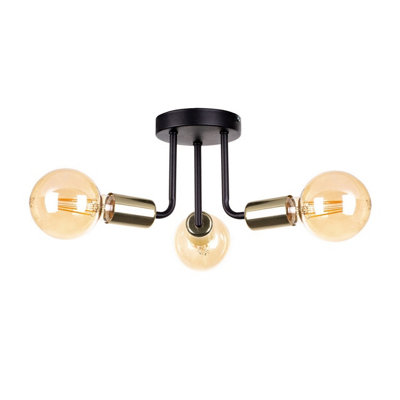 Luminosa Lighting Luminosa Luna Multi Arm Semi Flush Ceiling Light BlackGold25Cm3X E27 from B&Q