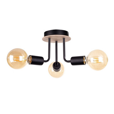 Luminosa Lighting Luminosa Luna Multi Arm Semi Flush Ceiling Light WoodBlack25Cm3X E27 from B&Q