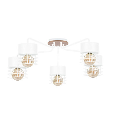 Luminosa Lighting Luminosa Casa Multi Arm Semi Flush Ceiling Light WhiteWood70Cm5X E27 from B&Q