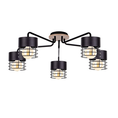 Luminosa Lighting Luminosa Casa Multi Arm Semi Flush Ceiling Light BlackWood70Cm5X E27 from B&Q