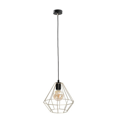 B&Q -  Luminosa Faro Wire Frame Pendant Ceiling Light GoldBlack29Cm1X E27