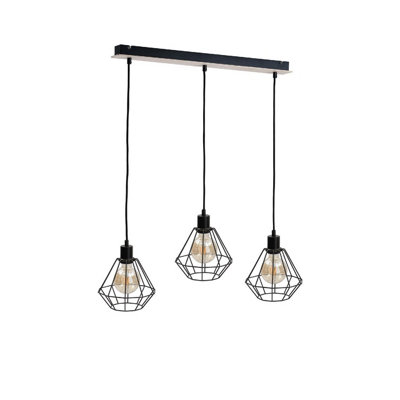 Luminosa Lighting Luminosa Atwood Bar Pendant Ceiling Light BlackWood63Cm3X E27 from B&Q