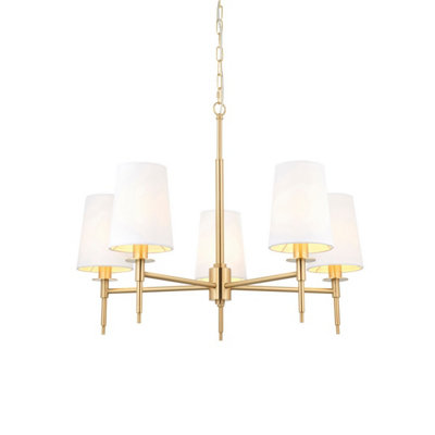 Luminosa Lighting Luminosa Florence Multi Arm Shade Pendant Ceiling LampSatin Brass PlateVintage White Fabric from B&Q