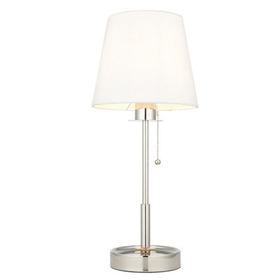 Luminosa Lighting Luminosa Florence Base & Shade Table LampBright Nickel PlateVintage White Fabric from B&Q