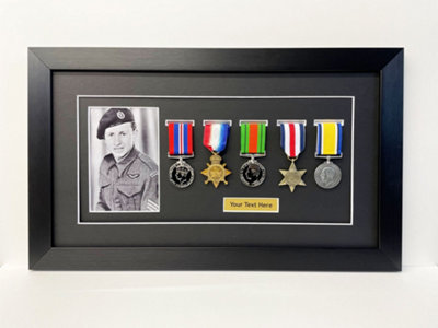  - Military Medal Display Frame: Ww1 Ww2 Medal & 6X4 PhotoBlack Frame/black Mount