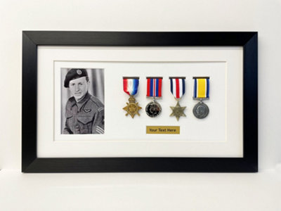 Military Medal Display Frame: Ww1 Ww2 Photo & Title (4 Medals)Black Frame/white Mount from B&Q