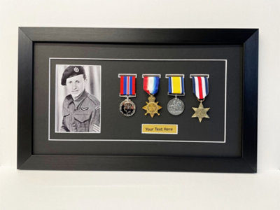 Military Medal Display Frame: Ww1 Ww2 Photo & Title (4 Medals)Silver Frame/black Mount from B&Q