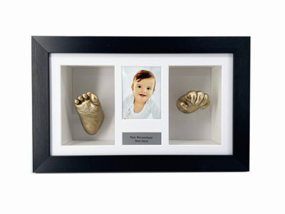 3D Baby Hand & Foot Cast Frame: Personalized Newborn Keepsake Shadow BoxBlack Frame/black Mount from B&Q