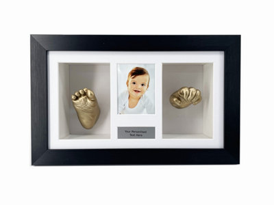 3D Baby Hand & Foot Cast Frame: Personalized Newborn Keepsake Shadow BoxBlack Frame/pink Mount from B&Q