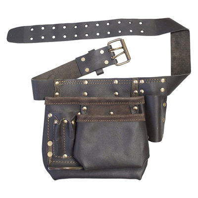Spares2Go Oil Tanned Leather Reinforced Multi Pocket Nails Pouch & Diy Tool Belt from B&Q