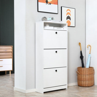 Homcom Shoe Storage Cabinet Footwear Organiser Space-Saving W/ 3 Drawers -White