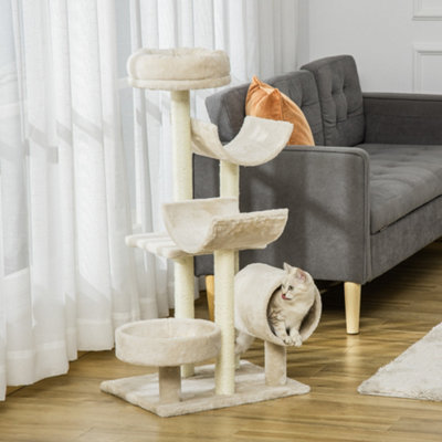Pawhut Cat Tree Activity Center Scratching Post Perch Tunnel 105Cm Beige from B&Q