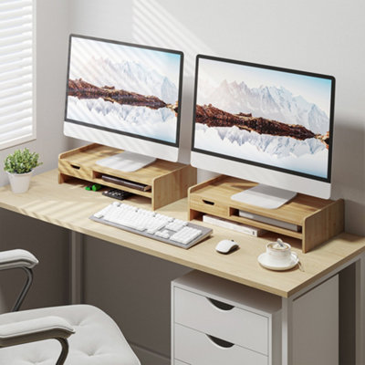 Homcom Monitor Riser Laptop Pc Plinth Stand Desktop Organiser W/ Drawer Bamboo from B&Q