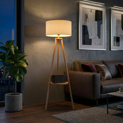 Homcom Floor Lamp Bedside Light Free Standing Tripod Holder Storage Shelf Linen from B&Q