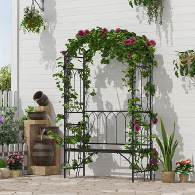Outsunny Garden Arbour Bench Plant Climbing Support Trellis Rose Vines Black from B&Q