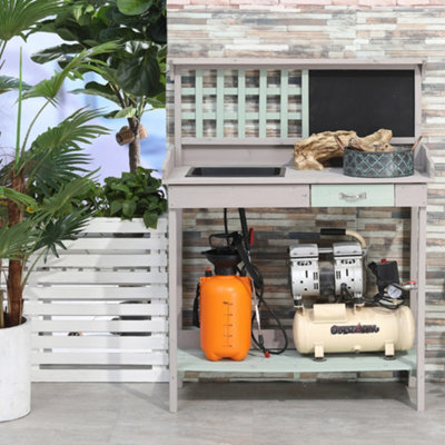 Homcom Outdoor Potting Table Bench Workstation With Wood Planting Shelves from B&Q