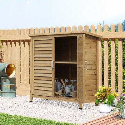 Outsunny Garden Storage Shed Solid Fir Wood Garage Organisation W/ Doors Natural-35574 