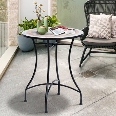 Outsunny Mosaic Table Round Ceramic Bistro Garden Furniture Side Bar Table Patio from B&Q