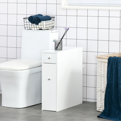 Homcom Slim Floor Cabinet Narrow Wooden Storage With Drawers Bathroom White from B&Q