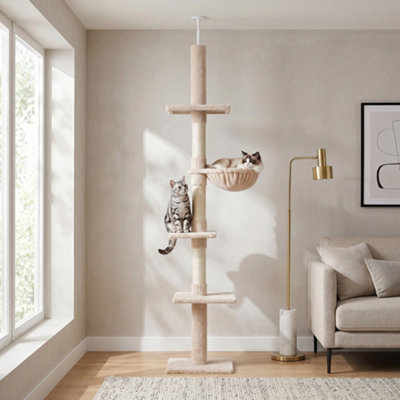 Pawhut Floor To Ceiling Cat Tree 5-Tier Climbing Tower Scratching Post Beige from B&Q