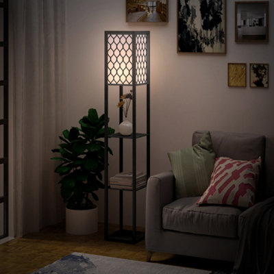 HOMCOM Modern Floor Lamp Light with 3 Shelves Fabric Lampshade Black - Image 10