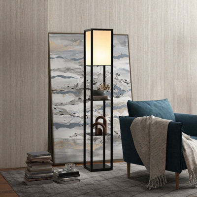 Homcom Floor Lamp Reading Lamp With 3-Tier Storage Shelf For Home OfficeBlack from B&Q