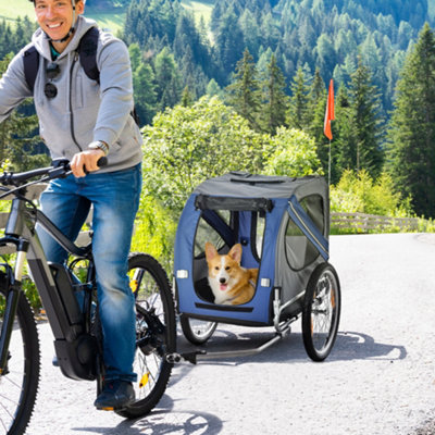 Pawhut Pet Bicycle Trailer Dog Cat Bike Carrier Water Resistant Outdoor Blue