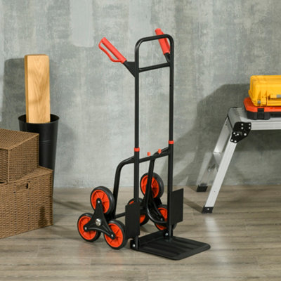 Durhand Trolley Hand Trucks 6-Wheels Foldable Load Cart SteelRed from B&Q