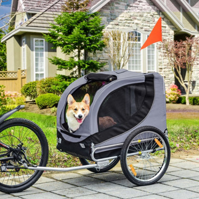 Pawhut Grey Pet Bicycle Trailer Steel Dog Bike Carrier Water Resistant Travel
