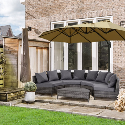 B&Q -  5Pcs Garden Rattan Wicker Sofa Outdoor Patio Furniture Set W/ Pillow