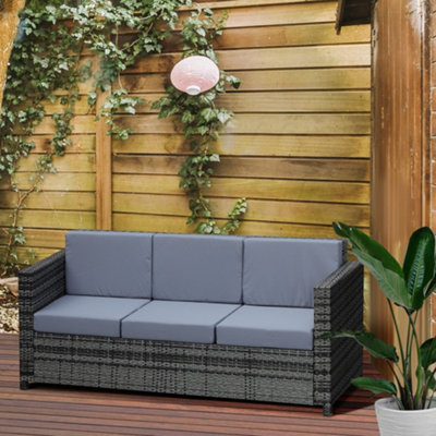 Outsunny Rattan Wicker 3-Seater Sofa Chair Patio Furniture W/ Cushion Black