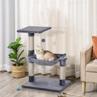 B&Q -  Cat Tree Scratch Post With Bed Hammock Sisal For Indoor Cats Grey