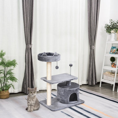 Pawhut 81Cm Cat Tree Climbing Tower For Indoor With Scratching Post Grey