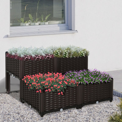 B&Q -  4-Piece Elevated Flower Bed Vegetable Herb Planter PlasticBrown