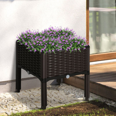 Outsunny Elevated Flower Bed Vegetable Herb Planter PlasticBrown from B&Q