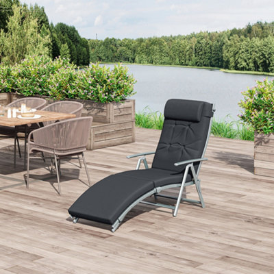 Outsunny Sun Lounger Recliner Foldable Padded Seat Adjustable Texteline Black from B&Q