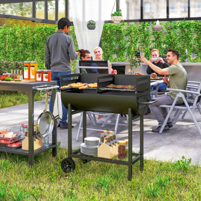 Outsunny Trolley Portable Outdoor Charcoal Bbq Grill Cart 2 Rolling Wheels Black