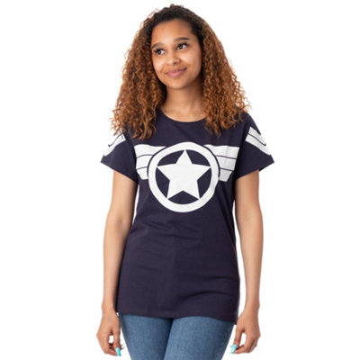 Vanilla Underground Marvel Womens Blue Captain America Logo Short Sleeved T-Shirt (Small) from B&Q