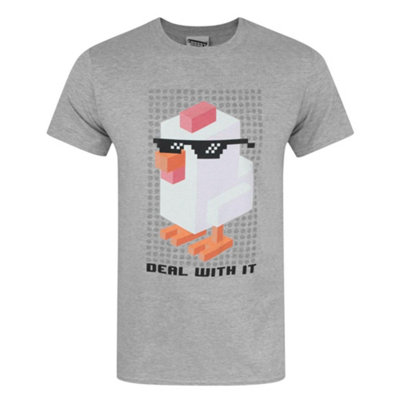 B&Q -  Crossy Road Mens Grey Deal With It Short Sleeved T-Shirt (Large)