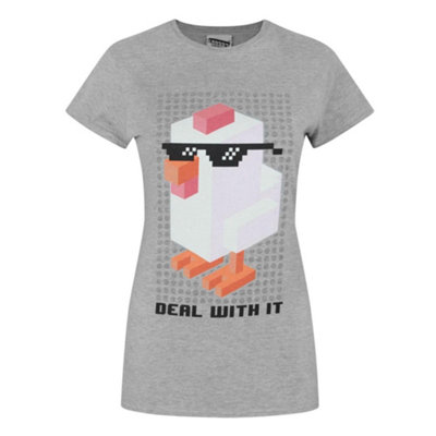 B&Q -  Crossy Road Womens Grey Deal With It Short Sleeved T-Shirt (Large)