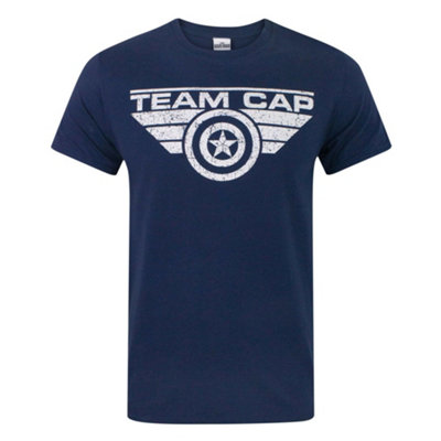 B&Q -  Marvel Mens Blue Captain AmericaTeam Cap Slogan Short Sleeved T-Shirt (Small)