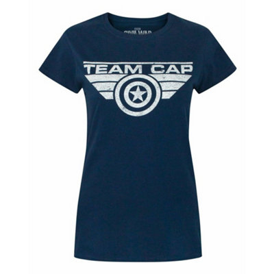 B&Q -  Marvel Womens Blue Captain AmericaTeam Cap Slogan Short Sleeved T-Shirt (Xx-Large)