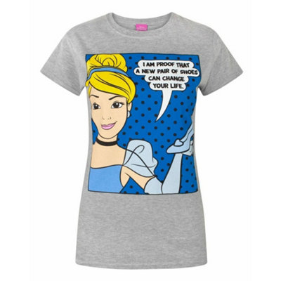 B&Q -  Disney Womens Grey Cinderella Short Sleeved T-Shirt (X-Large)