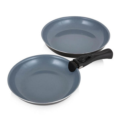 Tower T800203 Freedom 3 Piece Cookware Set With Ceramic Coating, Stackable Design And Detachable Handle, Graphite, Aluminium