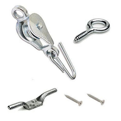 Washing Line Pulley Kit With Screw Eyes & Cleat HooksSmooth Lifting For GardenGarageBoat & Home Use from B&Q