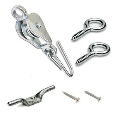 Washing Line Pulley Kit With Screw Eyes & Cleat HooksSmooth Lifting For GardenGarageBoat & Home Use from B&Q