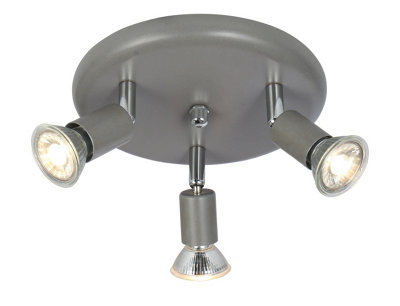 UKEW Modern 3 Way Grey Adjustable Heads Gu10 Flush Ceiling Light