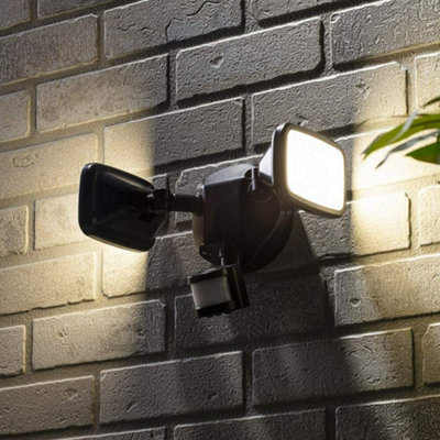 Twin Floodlight  Led Pir Motion Sensor Ip65 Dual-Head Adjustable Black from B&Q