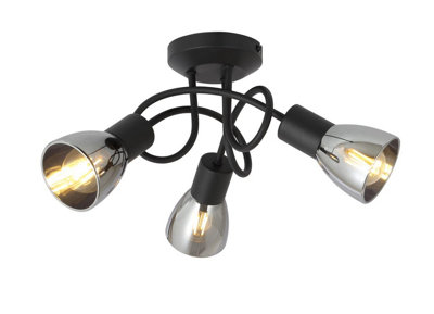 UKEW Contemporary 3 Way Semi Flush Smoked Glass Ceiling Light Fitting